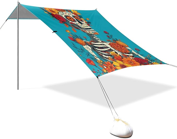 ALAZA Skull Flowers Beach Tent Sun Shelter Portable Canopy Sunshade for Outdoor Camping Picnics Backyard Fun 10x9 ft