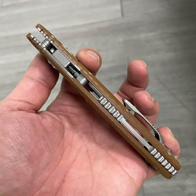 Outdoor Folding Pocket Knife with 3.9 M390 Stonewashed Blade Desert G10 Handle Crossbar-Lock Mechanism for Camping Hiking Survival EDC