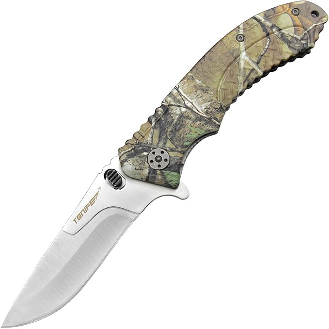 TONIFE Multi-Purpose Folding Knife with Interchangeable Blades 5Cr15MoV Steel Aluminum Handle Camo Outdoor Survival Knife