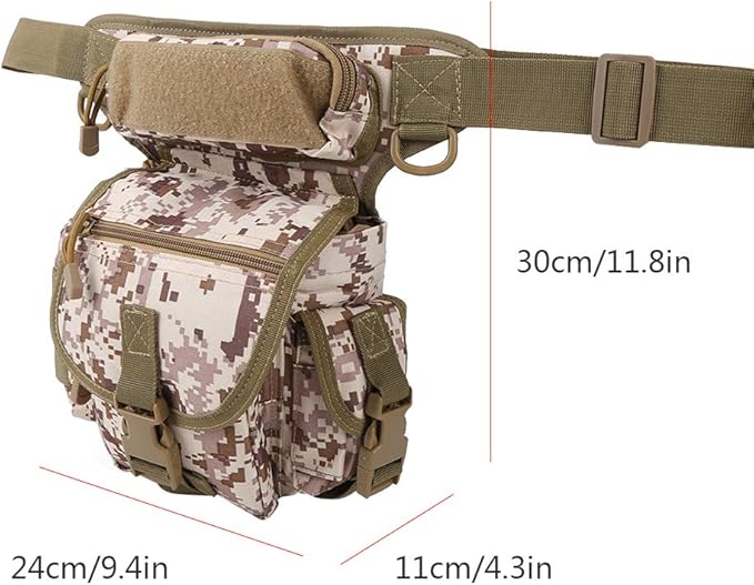 Ox Cloth Drop Leg Bag Tactical Photography Pouch with Quick Access Multifunctional Sports Leg Pack for Outdoor Activities Durable Drop Leg Bag with Adjustable Strap (Desert Digital (in stock) One
