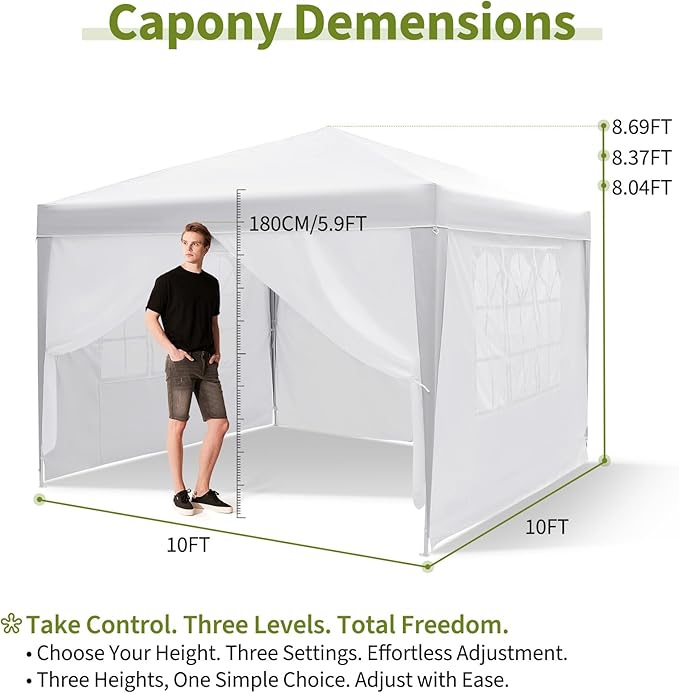 10x10 FT Instant Pop Up Canopy Tent with 4 Removable Sidewalls Waterproof Portable Gazebo Heavy Duty Outdoor Shelter with Mesh Windows &amp Roller Bag for Camping Beach Backyard Parties