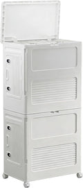 56cm Wide Foldable Storage Box with Lid and Wheels Stackable 2 Tier Organizer for Living Room Bedroom Home