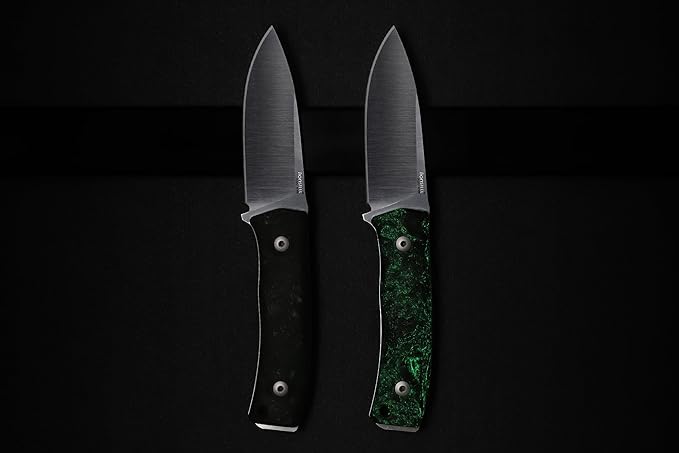 LionSTEEL M4 Fixed Blade FatCarbon Glow in the Dark Carbon Fiber Handle Scales Full Extended Tang Construction M390 Steel Blade Triple Stitched Leather Sheath KAVISO Exclusive