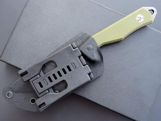 Eafengrow EF107 Fixed Blade Knife with D2 Steel Blade and Kydex Sheath - G10 Handle Compact Outdoor Field Utility Knife (Green)