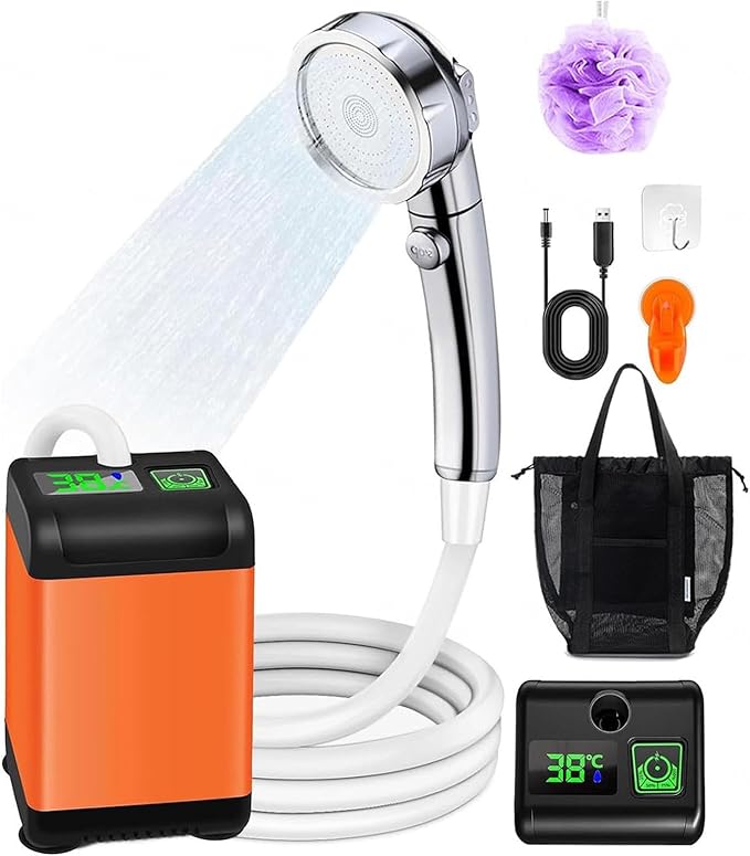 Camping Shower Pump 7800mAh Rechargeable Electric Shower 3 Pressure Levels Camping Shower Pump for Outdoor Shower Pet Bath Car Washing