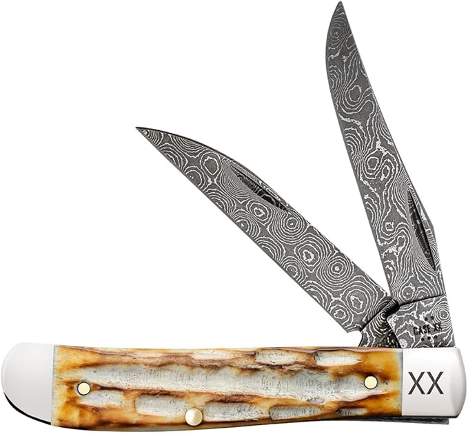 Case XX WR Pocket Knife Mini Trapper Deep Canyon Burnt Natural Bone Damascus Item #27233 (6207W DAM) Length Close: 3 1/2 inches