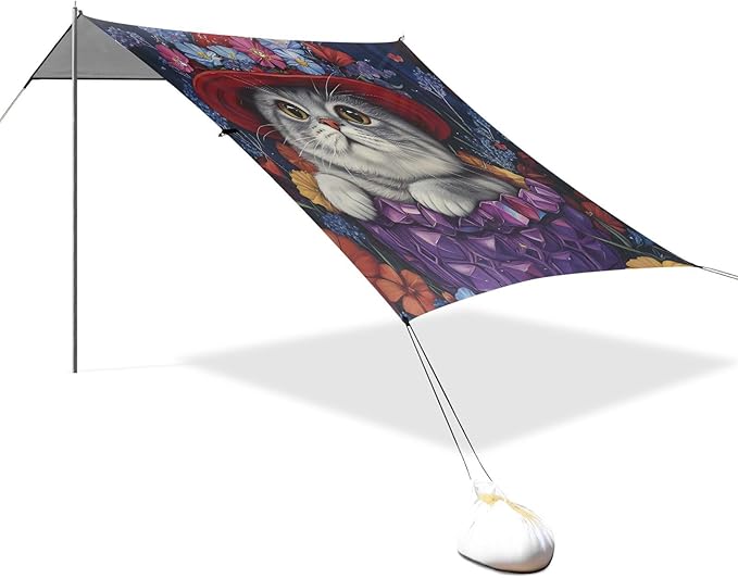 ALAZA Cat Magician Flower Beach Tent Sun Shelter Portable Canopy Sunshade for Outdoor Camping Picnics Backyard Fun 10x9 ft