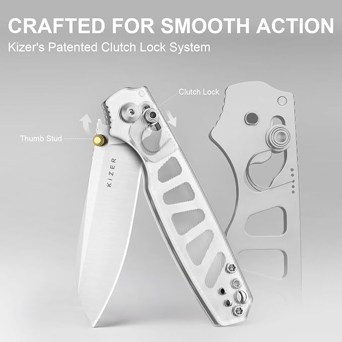 Kizer Pokiman CS Pocket Knife 3.16 Sheepsfoot AEB-L Blade Folding Knives with White Acrylic Handle Thumb Stud EDC Knife for Men Women V3789A5