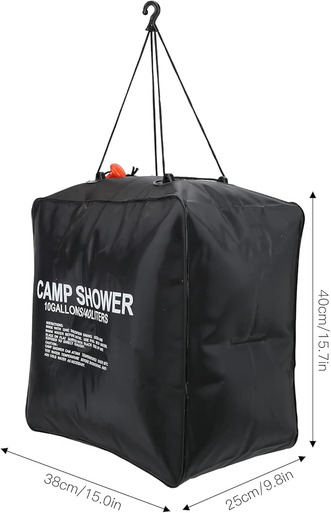 40L Solar Shower Bag Portable Water Bag with Energy Heated Function Solar Heated Outdoor Camping Shower Bag with Advanced Shower Head Black PVC Material for Hiking Beach and Tr