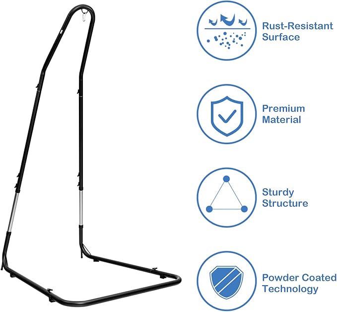 Moccha Adjustable Hammock Stand Height Adjustable C Stand Outdoor Solid Steel Heavy Duty Stand Outdoor &amp Indoor Arc Hanging Hammock Stand for Hammock Air Porch Swing Chair 77 to 93
