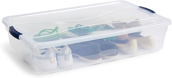 Rubbermaid Cleverstore 42 Quart Stackable Plastic Storage Bin with Lids for Garage Closet and Classroom Clear 4 Pack