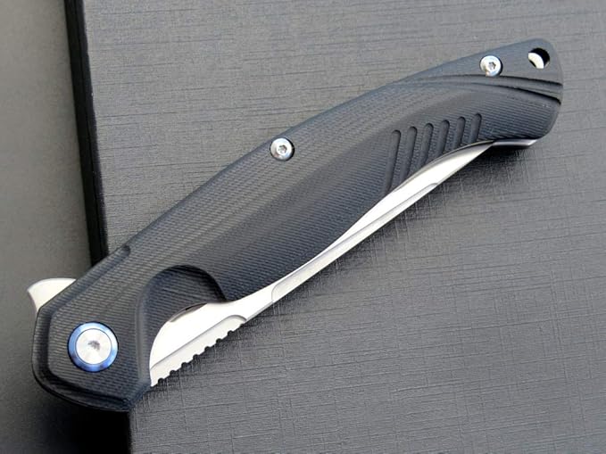Eafengrow EF953 Pocket Folding Knife G10 Handle D2 BladeEDC Tool Knife for Outdoor Camping Hiking (Black)