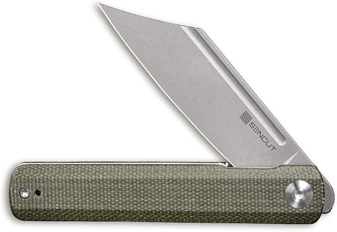 SENCUT Bronte Folding Pocket Knife with Front Flipper Opener 3.38 Inch Blade Green Micarta Handle SA08B