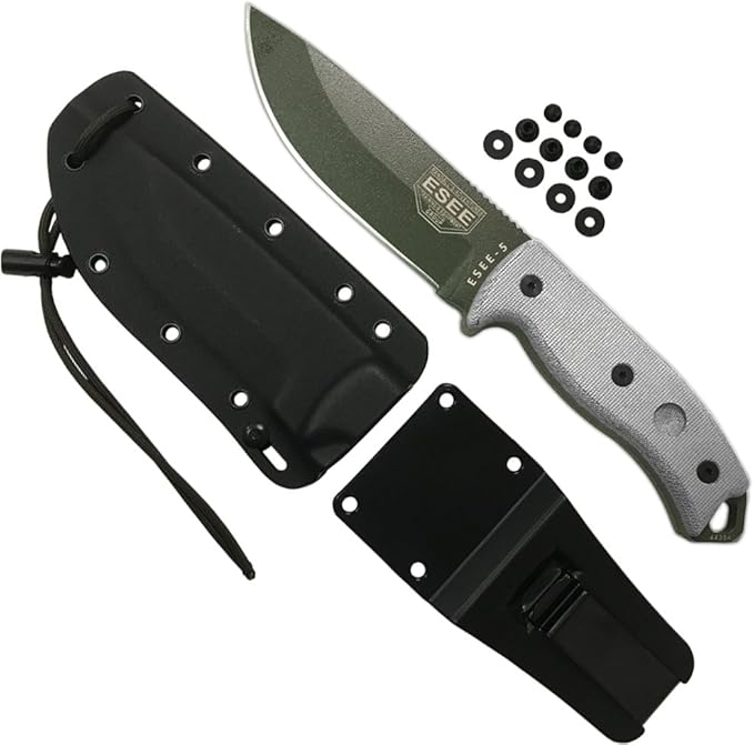 ESEE Authentic Model 5 Tactical Survival Fixed Blade Knife - Ambidextrous Kydex Sheath - SERE Team Designed (ESEE-5P-OD-E)