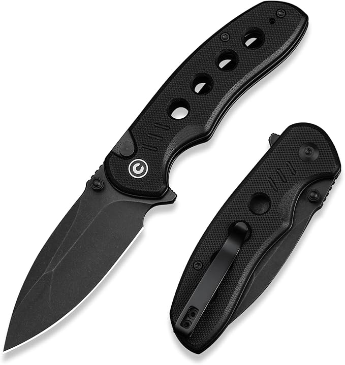 CIVIVI Triptych Folding Pocket Knife 2.97 14C28N Blade G10 Handle with Reversible Clip Button Lock Knife for EDC Camping Hiking C23085B-1 Black