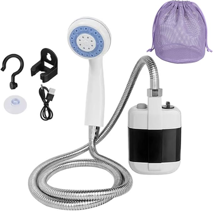 2025 Portable Camping Shower Pump Portable Water Pump with Hose Rechargeable Outdoor Shower Head Sprayer Pumps Water from Bucket for Camping Hiking Traveling &amp Pet Cleaning