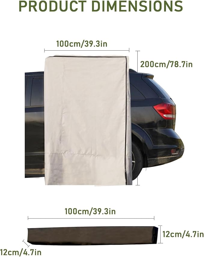 Vehicle Side Shower Tent with Roof Portable Privacy Shower Bathroom with LED Light Outdoor Camping Awning Shower Room (100x100x200cm)