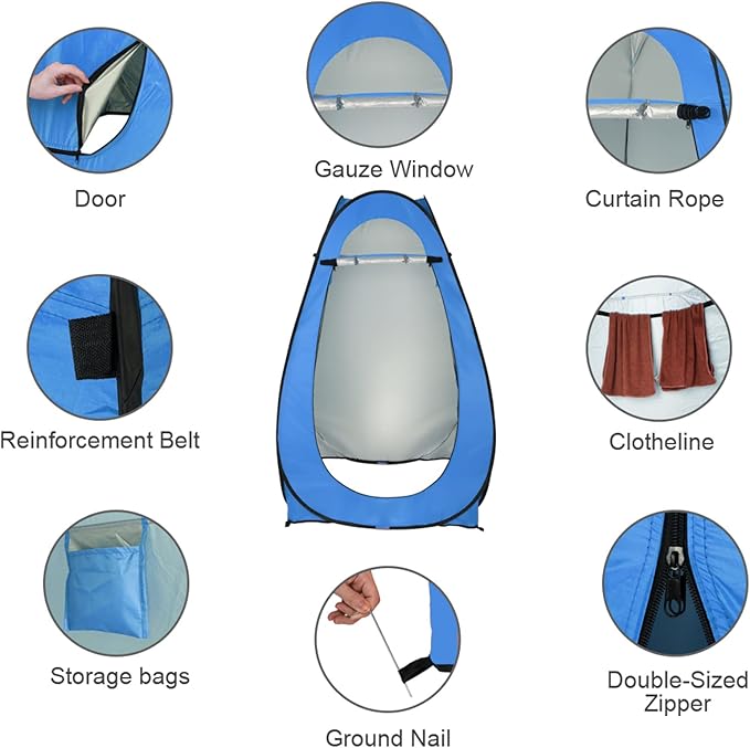 Pop Up Pod - Privacy Shower Tent with Carry Bag Dressing Room Instant Portable Toilet Stall for Camping Beach or Tailgate (Blue)
