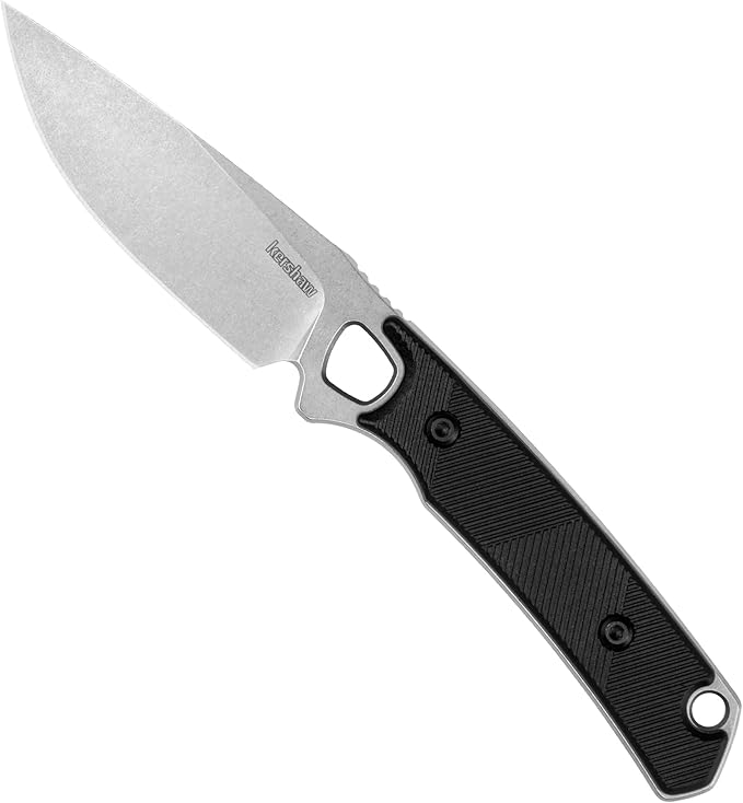 Kershaw Steppe Fixed Blade Knife Black and Gray Design 3.55 Inch Steel Drop Point Blade Full Tang Design EDC Nylon Sheath and Belt Clip Everyday Carry Knife for Men and Women