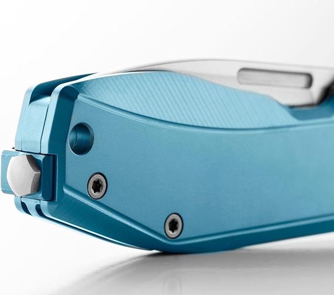 LionSTEEL NANO Titanium Frame Lock Folding Pocket Knife Magnacut Steel Blade Solid Handle Construction Drop Point Made in Italy (Blue Titanium)