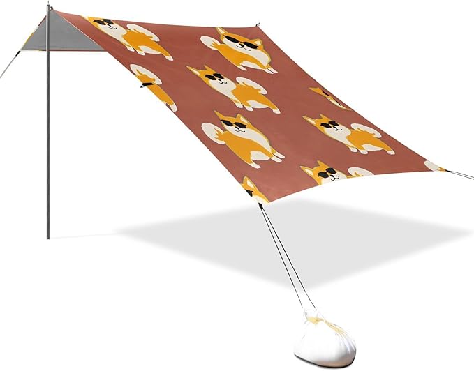 ALAZA Corgi Sungalsses Pattern Beach Tent Sun Shelter Portable Canopy Sunshade for Outdoor Camping Picnics Backyard Fun 10x9 ft