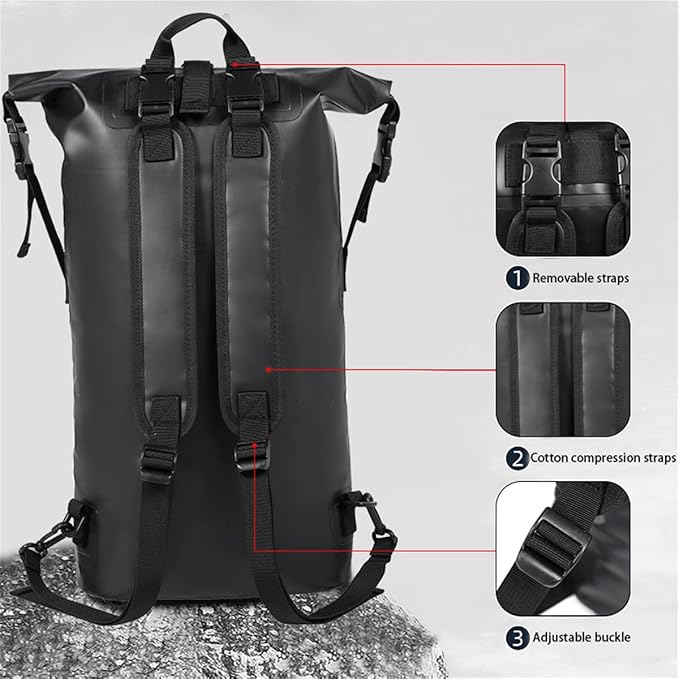 Generic Outdoor PVC Waterproof Dry Backpack Water Floating Bag Roll Top Sack Dry Bags for Kayaking Waterproof Flotation 30L (Black30L)