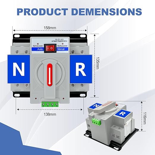 110V Dual Power Automatic Transfer Switch 2P 63A CE Certified ATS Generator Changeover Switch 50Hz/60Hz