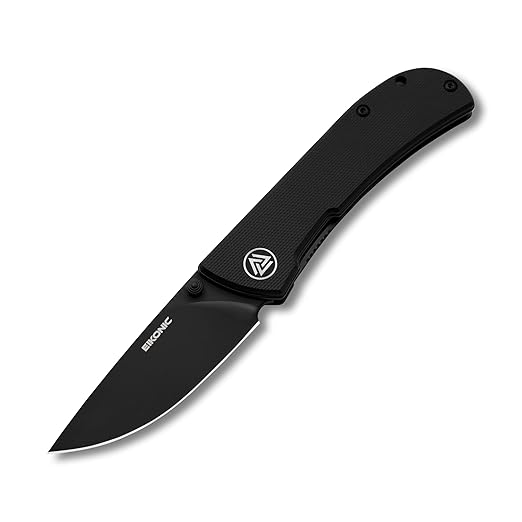 EIKONIC Knives HEAdesigns Fairwind Folding Knife 2.72 D2 Black Stonewashed Drop Point Plain Blade Black G10 Handles Liner Lock - 220BB
