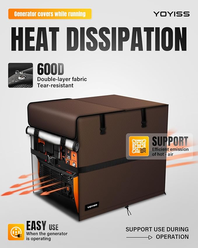 Portable Generator Cover. 600D+210D Heavy Duty Waterproof. 24’’L×19’’W×21’’H for Universal Most Inverter Generators. Fuel can be Added to the Top. Coffee