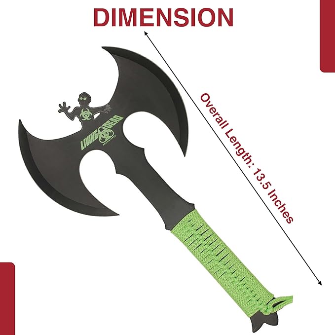 Armory Replicas™ Double Headed Skulking Throwing Axe – Full Tang Black Anodized Stainless Steel Axe with Green Nylon Wrap &amp Sheath
