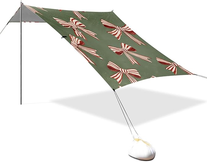 ALAZA Red White Striped Bow Pattern Beach Tent Sun Shelter Portable Canopy Sunshade for Outdoor Camping Picnics Backyard Fun 10x9 ft