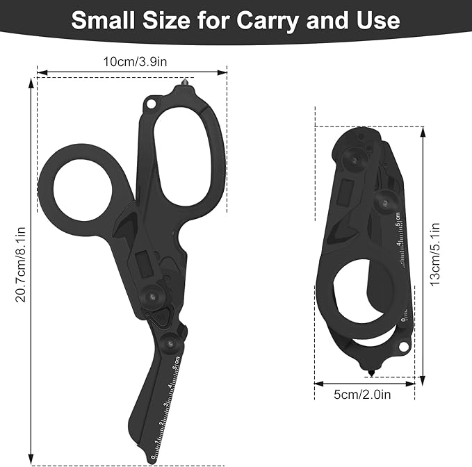 6 in 1 Multifunctional Combination Tool Folding Retractable Emergency Shears Outdoor Camping Tools Seat Belt Cutter Oxygen Cylinder Wrench Complimentary Adjustable Wrench (Electroplating black)
