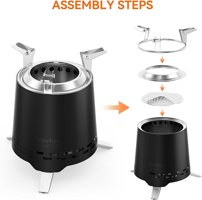 ONLYFIRE OUTDOOR LIVING 2-in-1 Smokeless Fire Pit with Pot Bracket &amp Carry Bag 7.8” Portable Camping Stove Wood Burning Mini Tabletop Fireplace for Patio Backyard RV Tailgating Black FP053