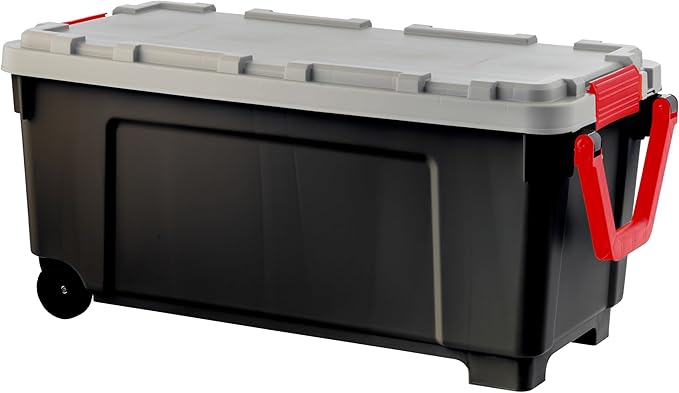 IRIS USA 2 Pack TrailBox 43 Gallon Lockable Storage Trunk Box Truck Bed Bin Heavy-Duty Containers Camping Gear Adventure Chest - Black/Gray