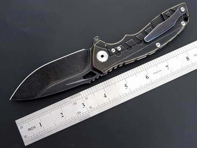 Eafengrow EF949 Folding Pocket Knife EDC D2 Steel Blade Titanium Alloy handle with Pocket Clip Fast Opening Ball Bearing Folder with Frame Lock For Outdoor Camping Travel