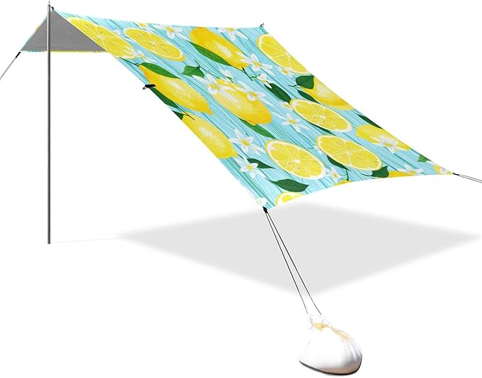 Beach Canopy with Windproof Ropes &amp Sandbags Beach Tent Sun Shade Sun Shelter for Camping Trips Fishing Backyard Fun or Picnics Lemon