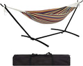 TrailBlaze Double Person Heavy Duty Hammock with Space-Saving Steel Stand 450lb Capacity Portable Carrying Case Premium Balance Beams Indoor/Outdoor Use - Yellow Rainbow Stripes