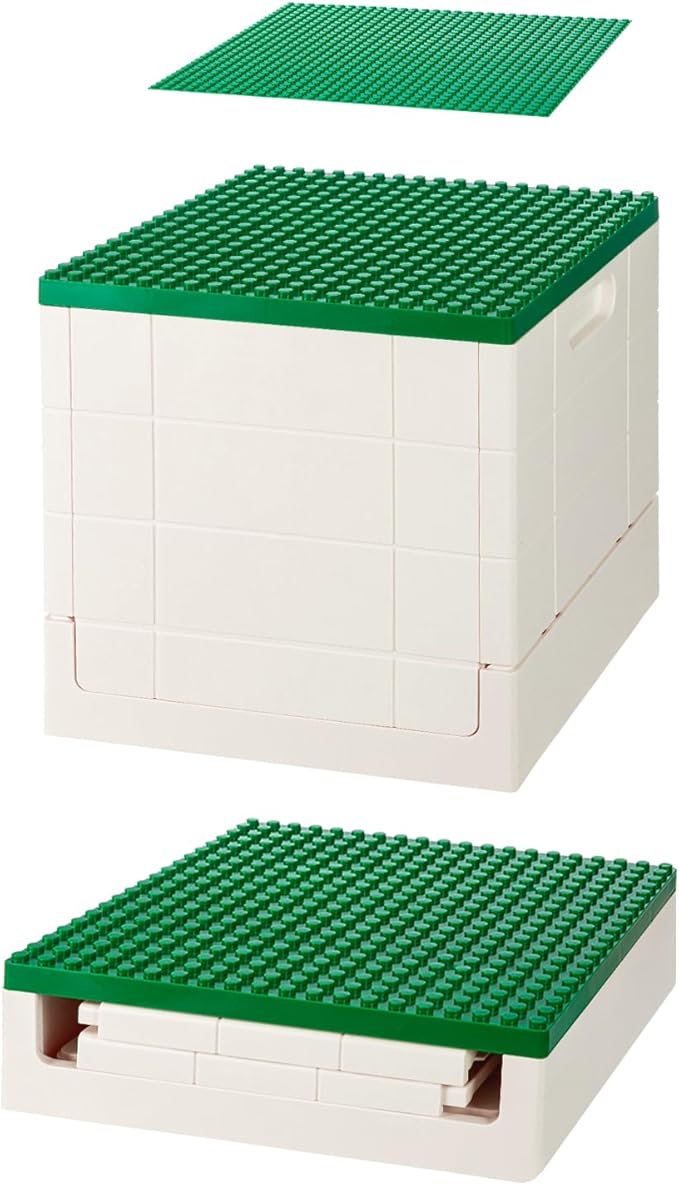 SHIMOYAMA Collapsible Storage Box with Large Building Base for Duplo Blocks 26 Qt. Foldable Storage Bin (Dark Green)