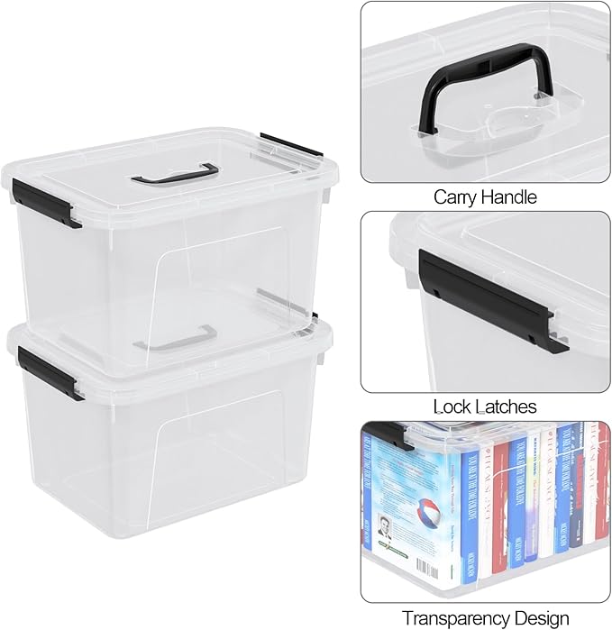 4-Pack Plastic Storage Bins Boxes Containers with Lids 18 L Clear Latching Box with Handle