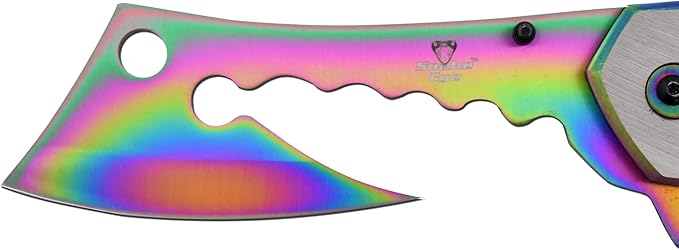 Snake Eye Tactical 12 Jumbo Huge Heavy Duty Ultra Smooth One Hand Opening Folding Pocket Knife Limited Edition Collectors Knife - Ideal for Recreational Work Hiking Camping (Rainbow)