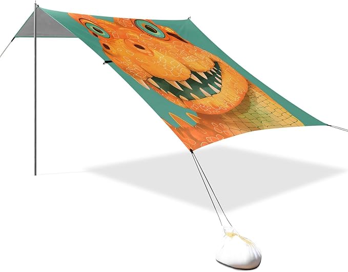 ALAZA Alligator Head Beach Tent Sun Shelter UPF50+ Protection Beach Shade Canopy w/ 4 Sandbags for Outdoor Camping Fishing Backyard Fun Picnic 10x9 ft