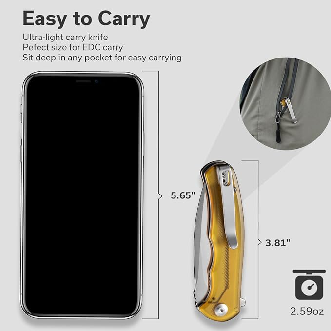 CIVIVI Mini Praxis Pocket Knife for EDC Folding Pocket Knife with 2.98 D2 Blade Ultem Handle with Flipper for Men Women C18026C-4