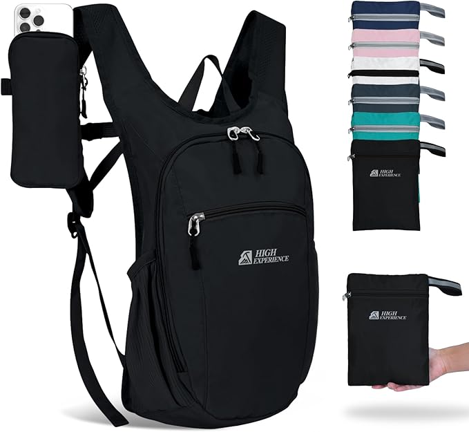 Hiking Backpack 10L/15L Small Daypack Lightweight Packable Travel Foldable Water Resistan for Women Men (Black 10L)