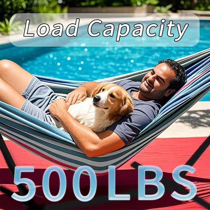 Double Hammock Heavy Duty Portable 500 lb Weight Capacity Perfect for Both Indoors and Outdoors 2 Person Hammock with Carrying Bag Fine Blue