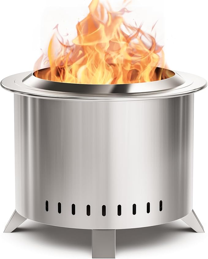 Verdeluxe Smokeless Fire Pit22 Inch Stainless Steel Firepit Outdoor Wood Burning Fire Pit with CoverSmokeless Firepits for Outside Backyard Patio Garden Camping Bonfire