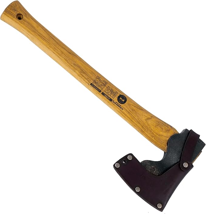 Condor Tool &amp Knife Woodworker Axe 1.5 Lb W/Leather Sheath - 1060 High-Carbon Steel Camping Axe with American Hickory Handle - Perfect for Camping Survival Firewood Splitting &amp Outdoor Craft