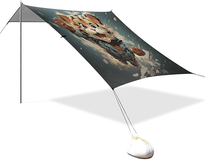 ALAZA Cute Tiger Beach Tent Sun Shelter UPF50+ Protection Beach Shade Canopy w/ 4 Sandbags for Outdoor Camping Fishing Backyard Fun Picnic 10x9 ft