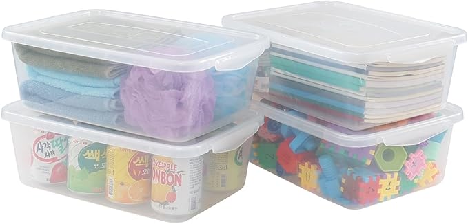 4 Packs 6.5 Quart Clear Storage Bin Plastic Latching Storage Bin Box with Lid