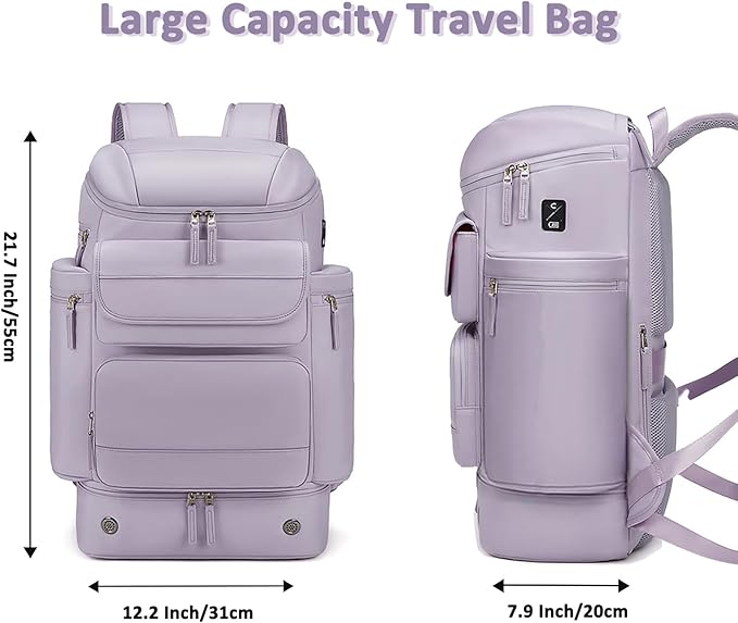 Travel Backpack Women Men Waterproof Outdoor Sports Backpack Large Hiking Backpack Laptop Backpack 50L Large Capacity Trekking Outdoor Activity Bag Purple