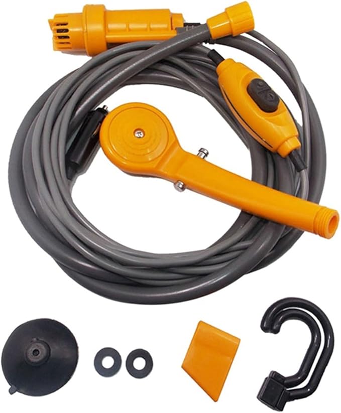 SSIMOO Portable Car Shower Washing Tool 12V - Pumps Water Camping Shower Compatible with Camping Traveling Beach Swimming Pets Bath Outdoor/Indoor(Orange)